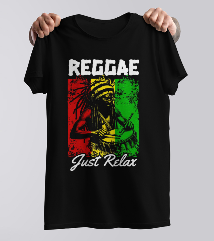 REGGAE Just Relax Rasta Drummer Red Yellow Green T-Shirt