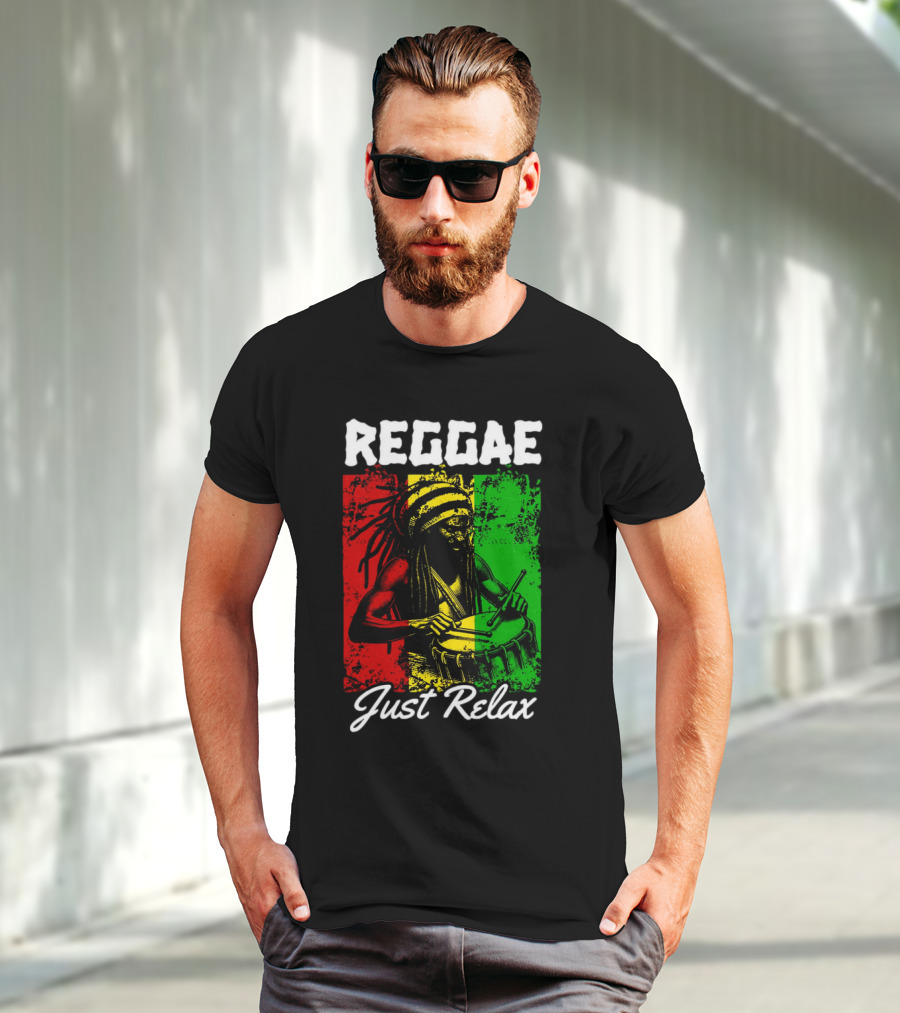 REGGAE Just Relax Rasta Drummer Red Yellow Green T-Shirt