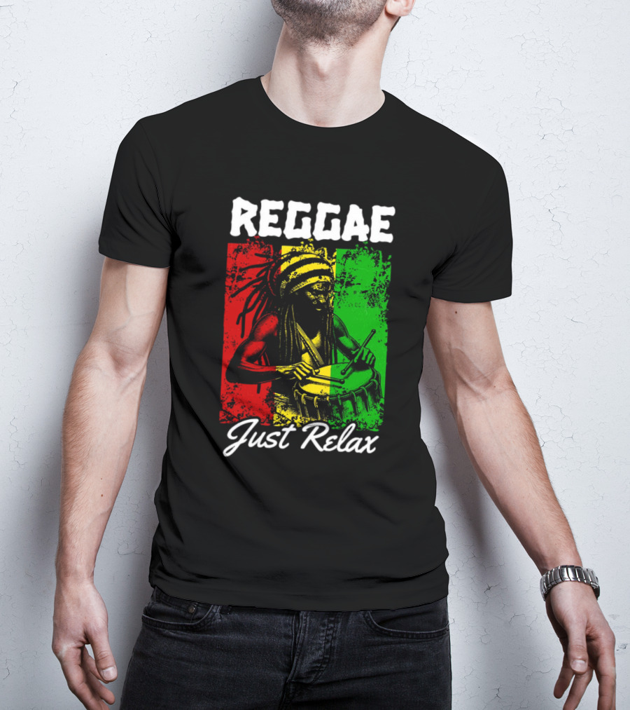 REGGAE Just Relax Rasta Drummer Red Yellow Green T-Shirt