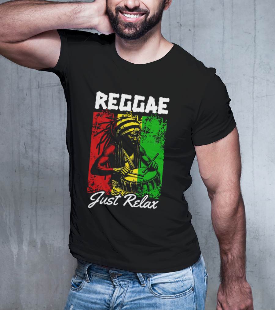 REGGAE Just Relax Rasta Drummer Red Yellow Green T-Shirt