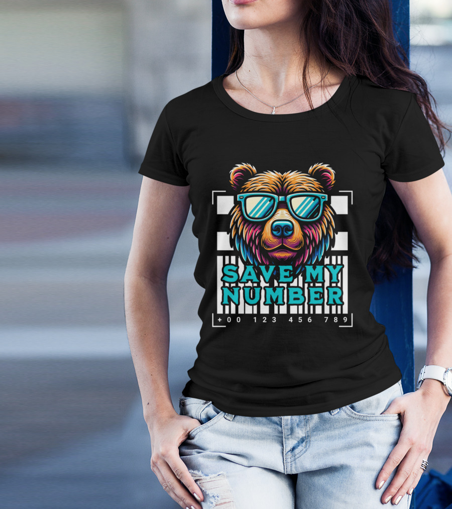 Save My Number Barcode Bear With Sunglasses T-Shirt