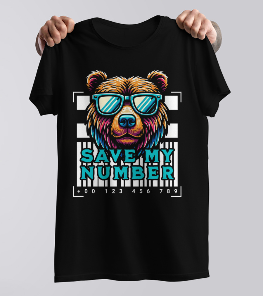 Save My Number Barcode Bear With Sunglasses T-Shirt