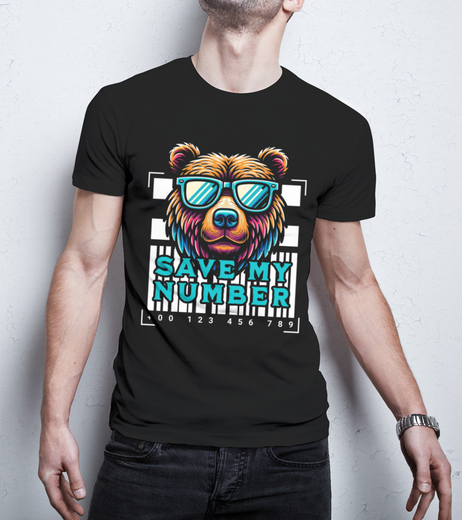Save My Number Barcode Bear With Sunglasses T-Shirt