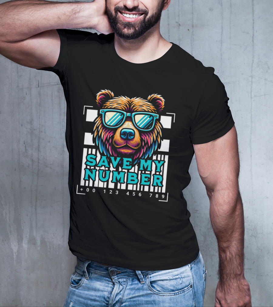 Save My Number Barcode Bear With Sunglasses T-Shirt