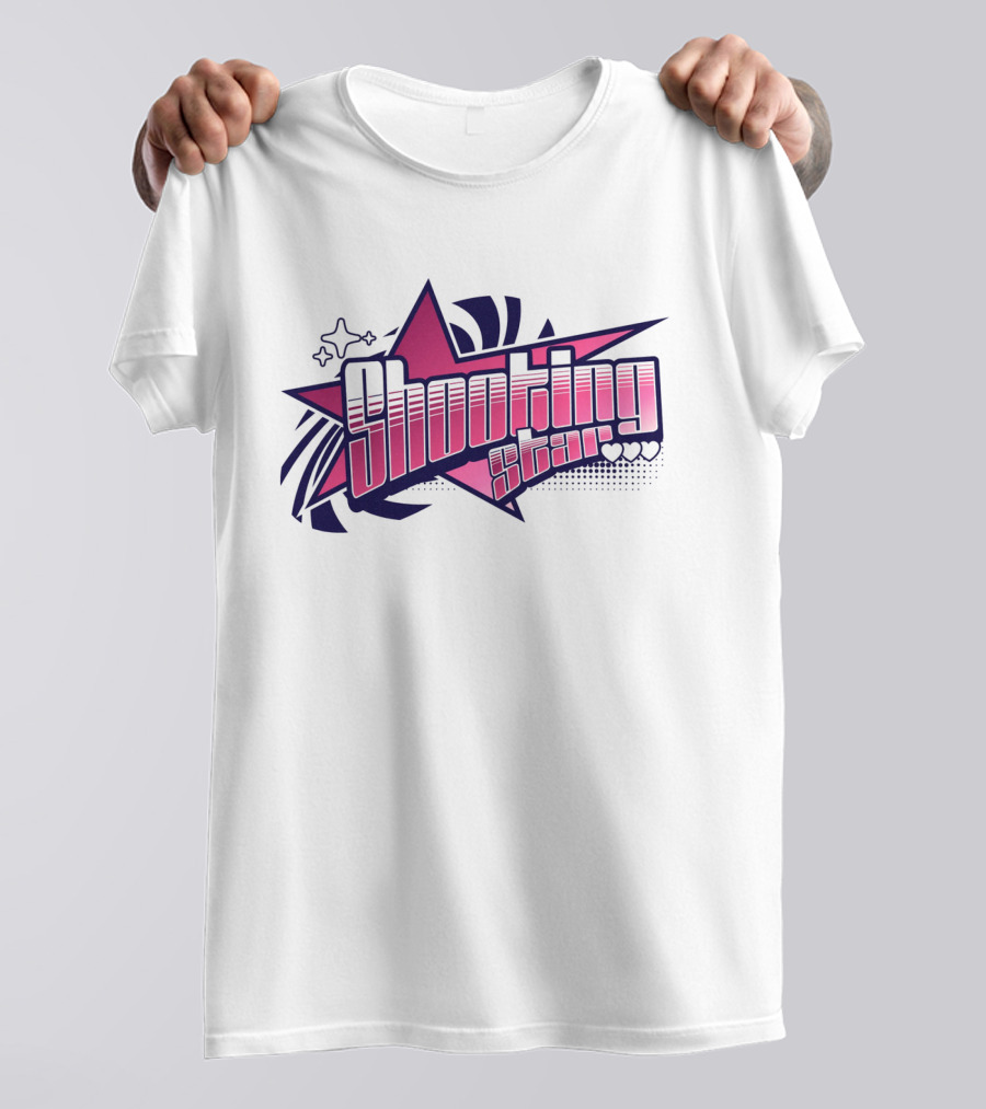 Shooting Star Pink Purple Stylized Text With Starburst Graphics T-Shirt