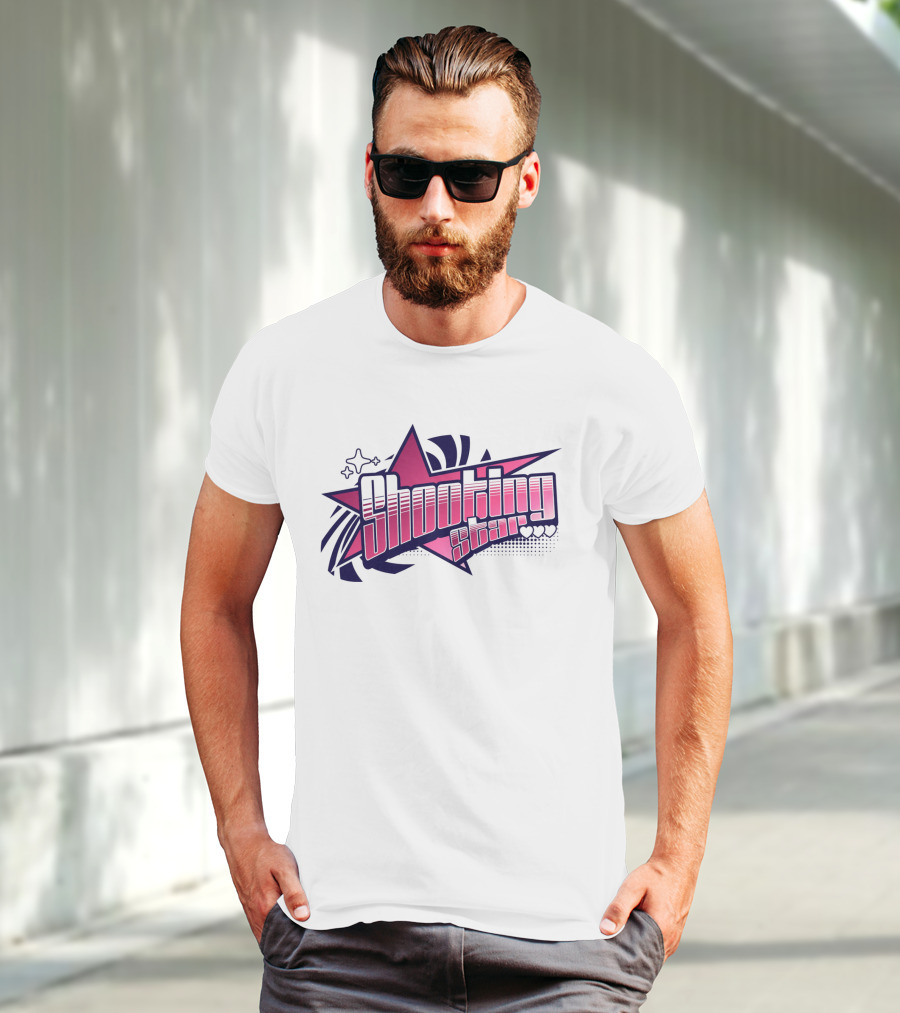 Shooting Star Pink Purple Stylized Text With Starburst Graphics T-Shirt