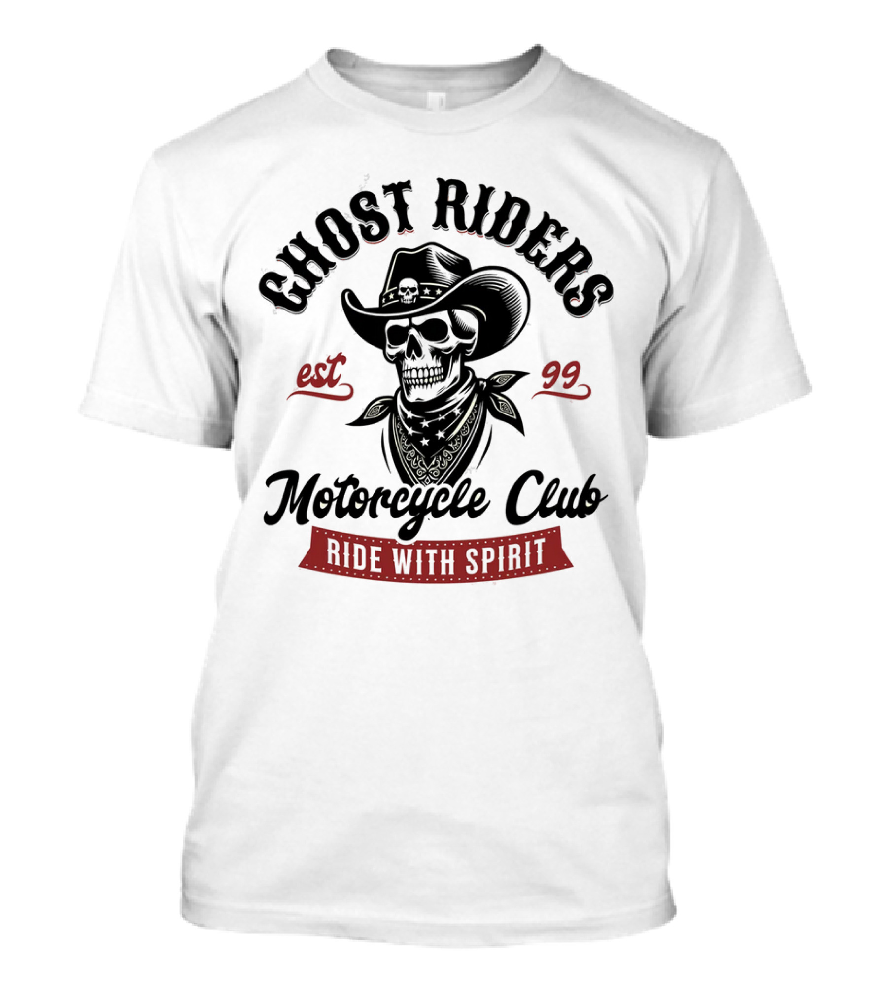 Ghost Riders Cowboy Skull Motorcycle Club Ride With Spirit Est 99 T-Shirt