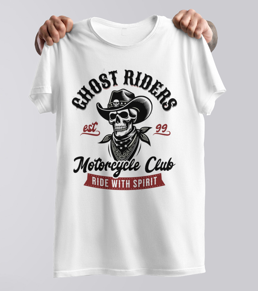 Ghost Riders Cowboy Skull Motorcycle Club Ride With Spirit Est 99 T-Shirt