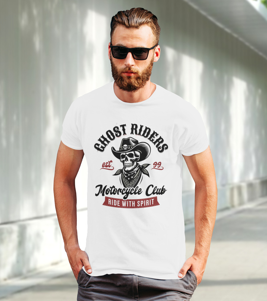 Ghost Riders Cowboy Skull Motorcycle Club Ride With Spirit Est 99 T-Shirt