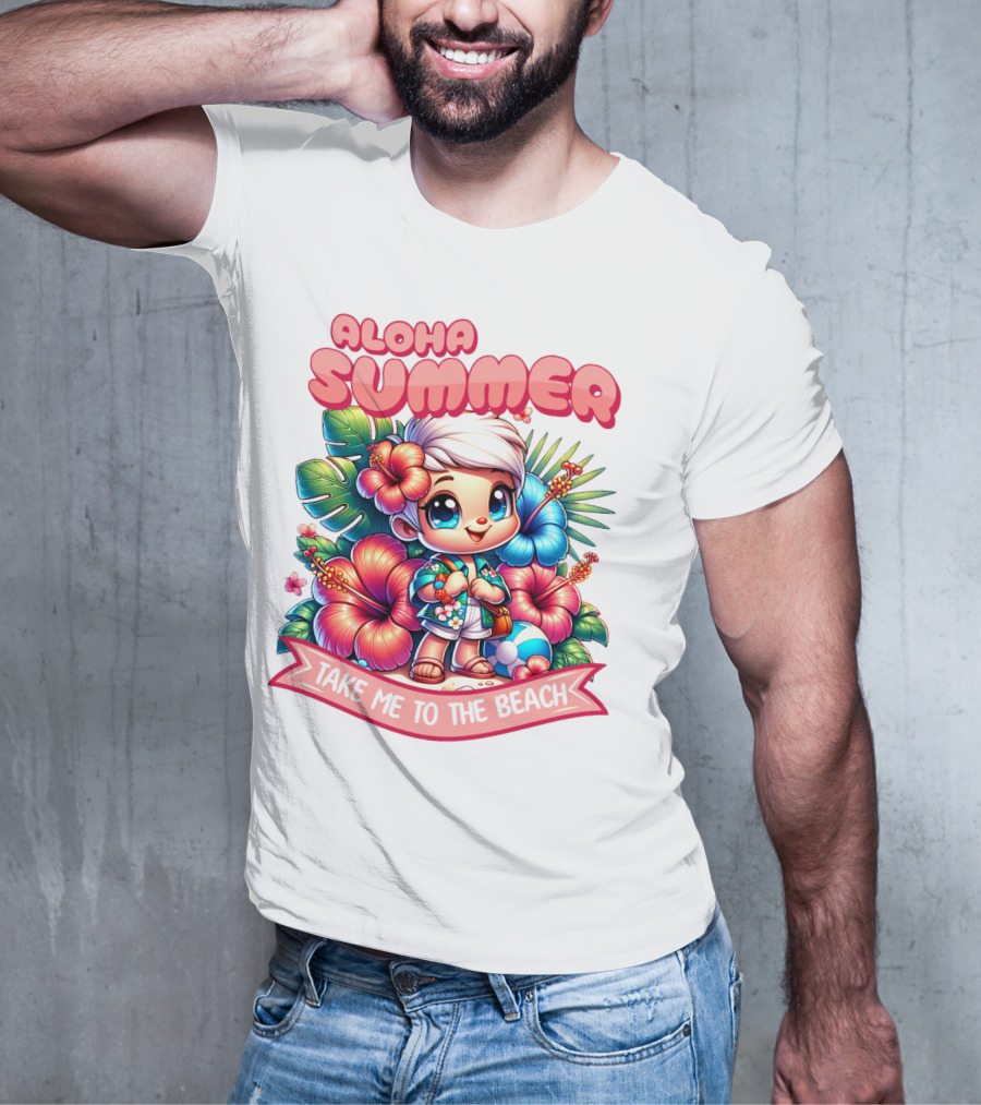 Aloha Summer Take Me To The Beach Hawaiian Tropical Cartoon T-Shirt