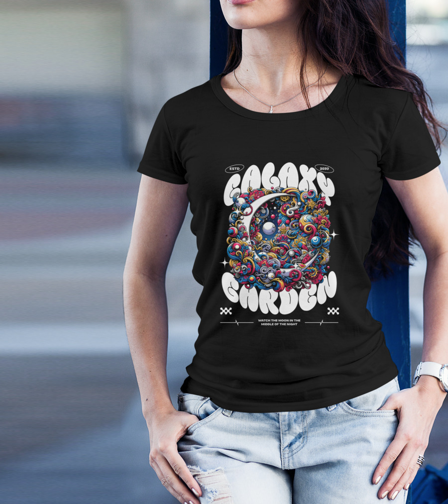 GALAXY GARDEN WATCH THE MOON IN THE MIDDLE OF THE NIGHT ESTD 2030 T-Shirt