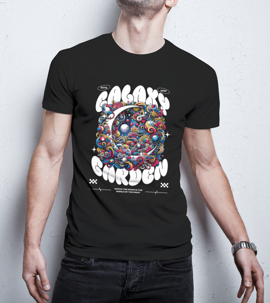 GALAXY GARDEN WATCH THE MOON IN THE MIDDLE OF THE NIGHT ESTD 2030 T-Shirt