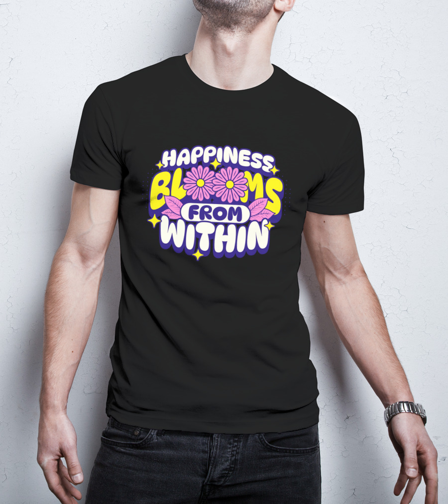 Happiness Blooms From Within With Pink Flowers And Yellow Stars T-Shirt