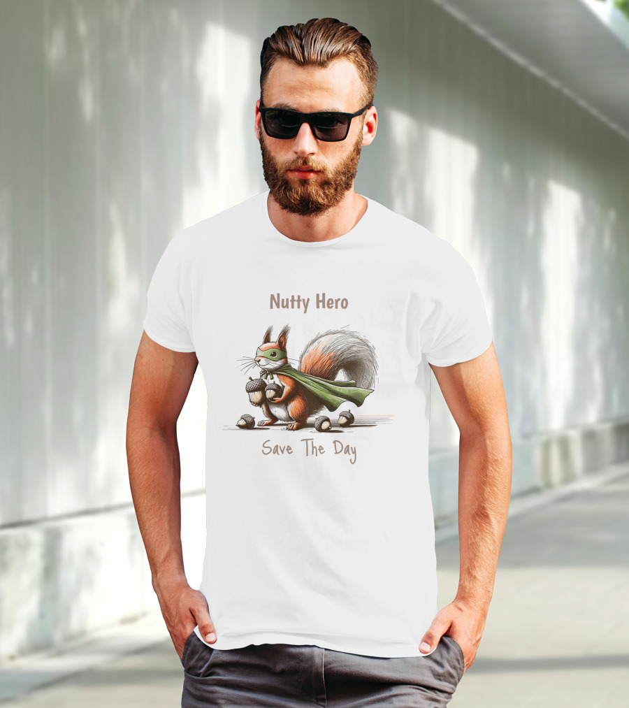Nutty Hero Save The Day Squirrel With Mask And Cape T-Shirt