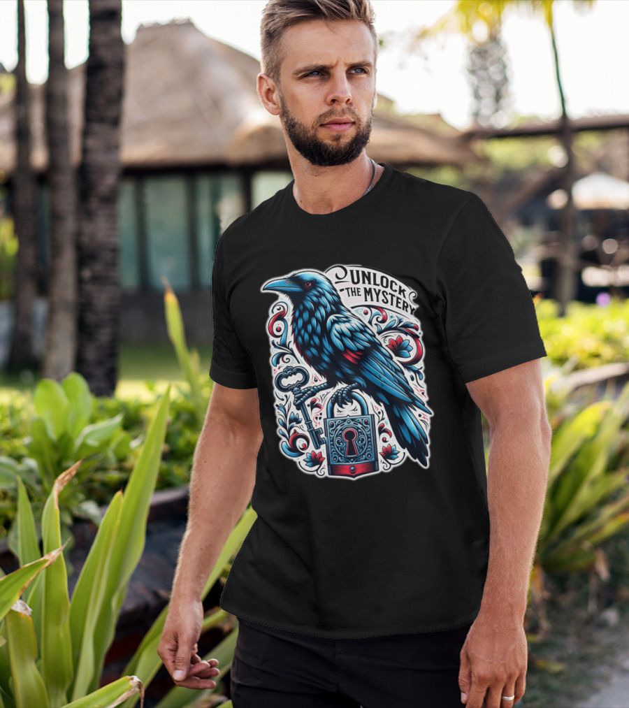 Unlock The Mystery Raven Holding Key And Lock With Ornate Floral T-Shirt