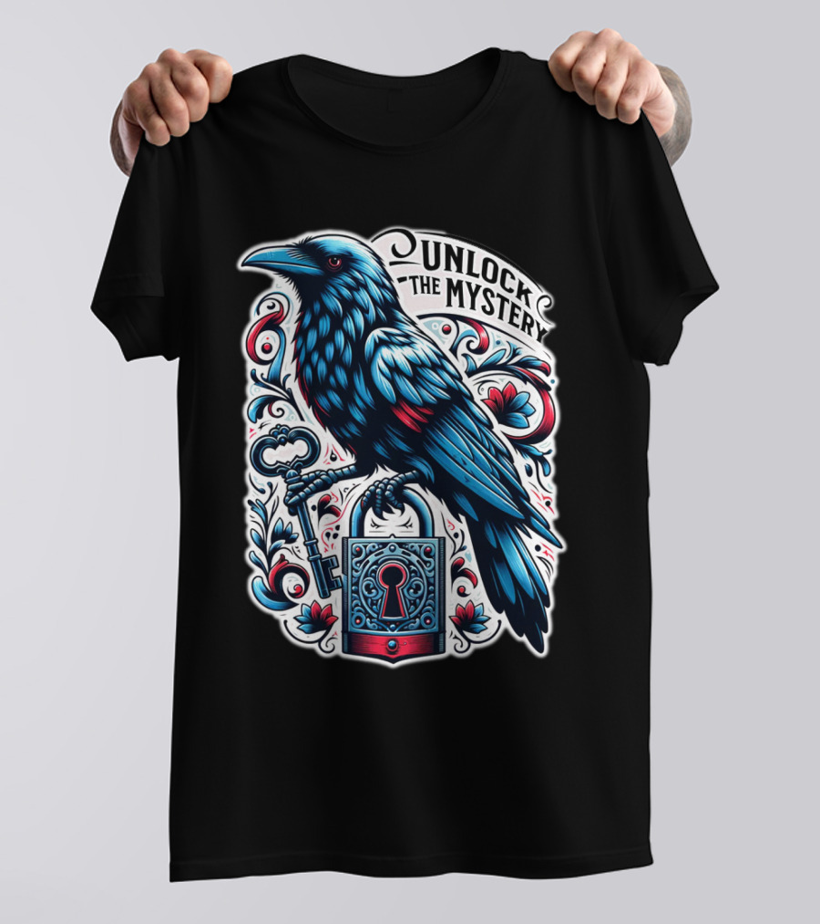 Unlock The Mystery Raven Holding Key And Lock With Ornate Floral T-Shirt