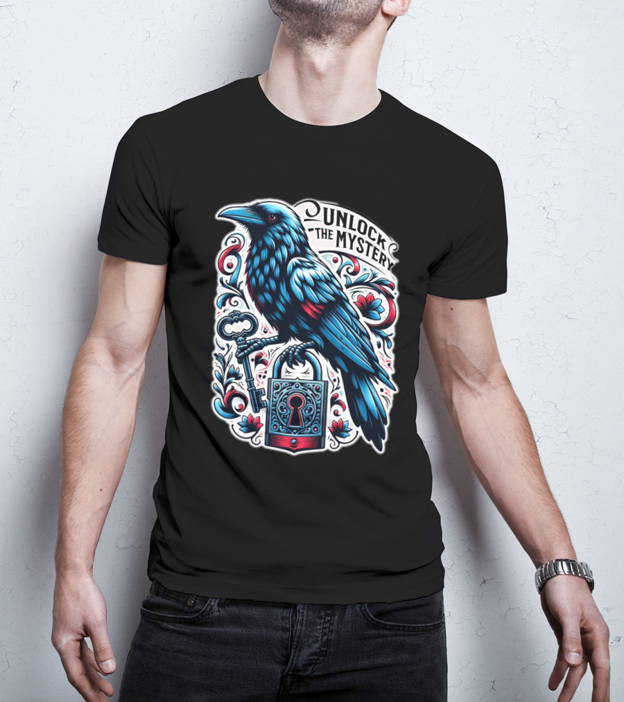 Unlock The Mystery Raven Holding Key And Lock With Ornate Floral T-Shirt
