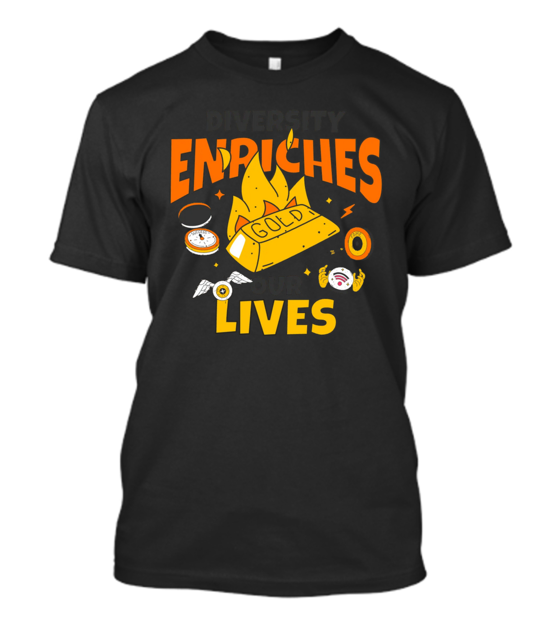 Diversity Enriches Our Lives Gold Flames Wings Compass T-Shirt
