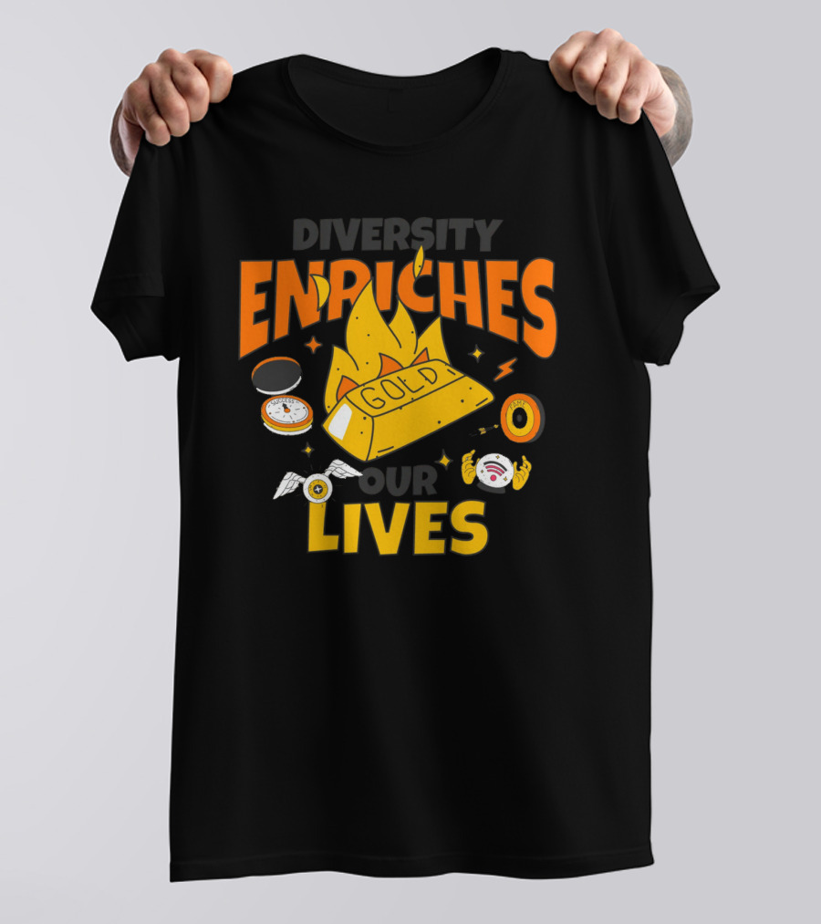 Diversity Enriches Our Lives Gold Flames Wings Compass T-Shirt