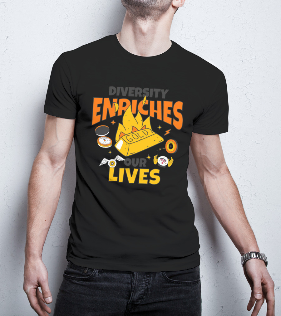 Diversity Enriches Our Lives Gold Flames Wings Compass T-Shirt