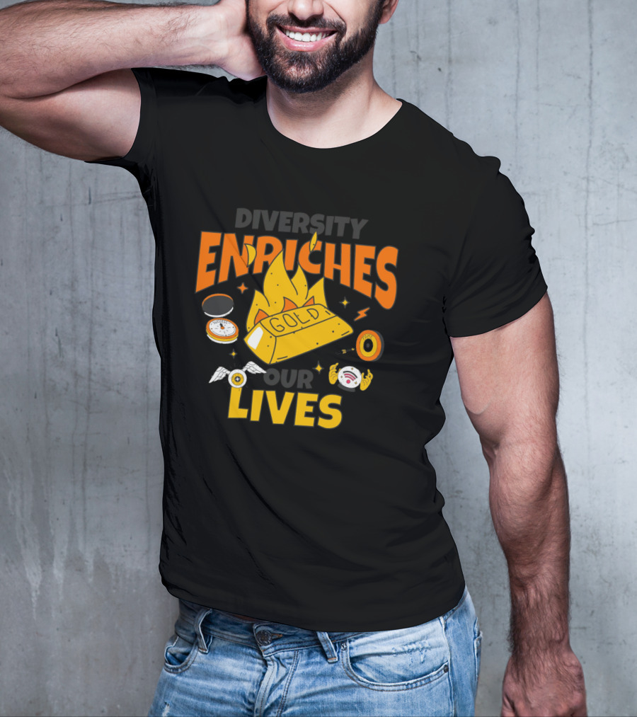 Diversity Enriches Our Lives Gold Flames Wings Compass T-Shirt