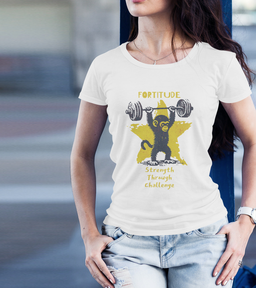 Fortitude Strength Through Challenge Monkey Weightlifting Star T-Shirt