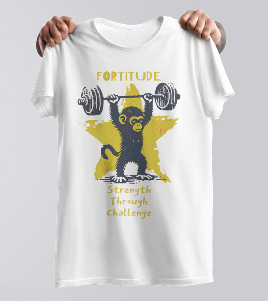 Fortitude Strength Through Challenge Monkey Weightlifting Star T-Shirt