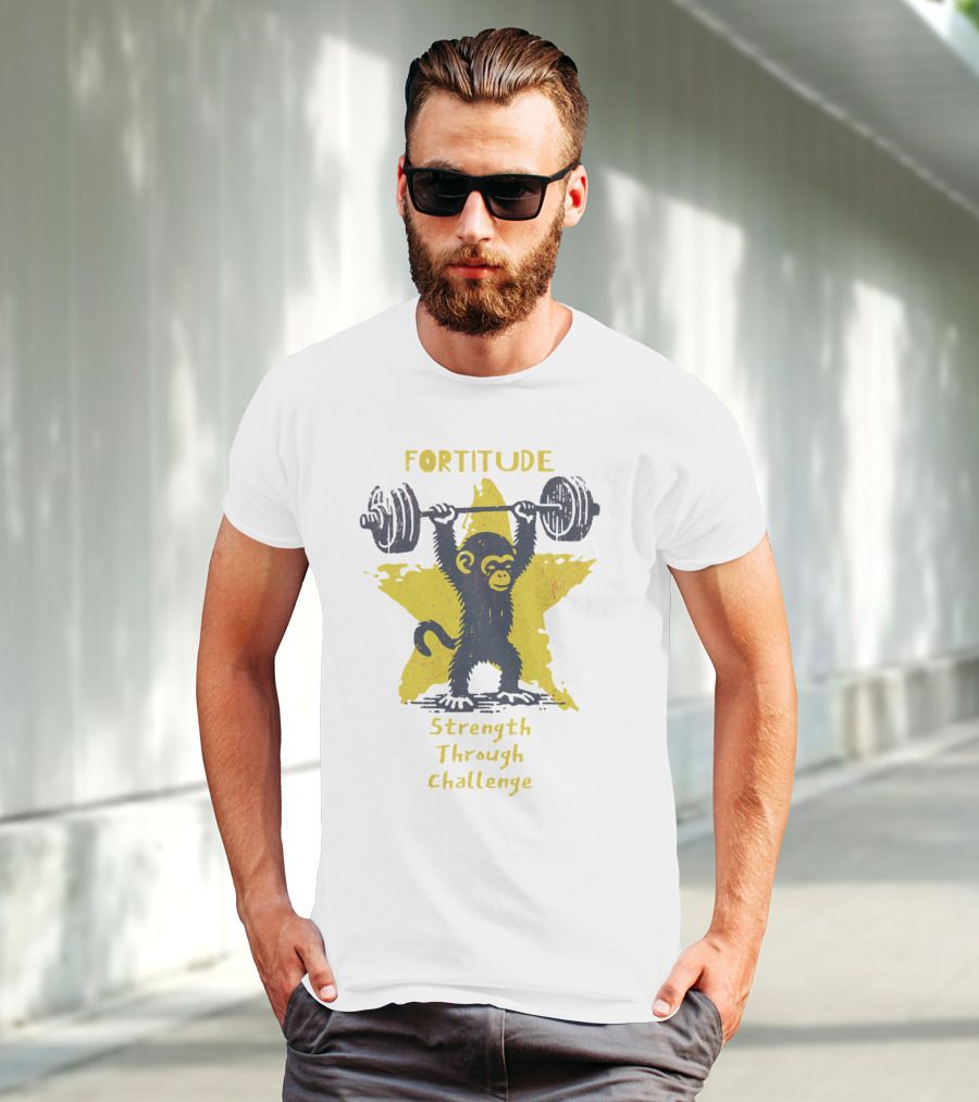 Fortitude Strength Through Challenge Monkey Weightlifting Star T-Shirt