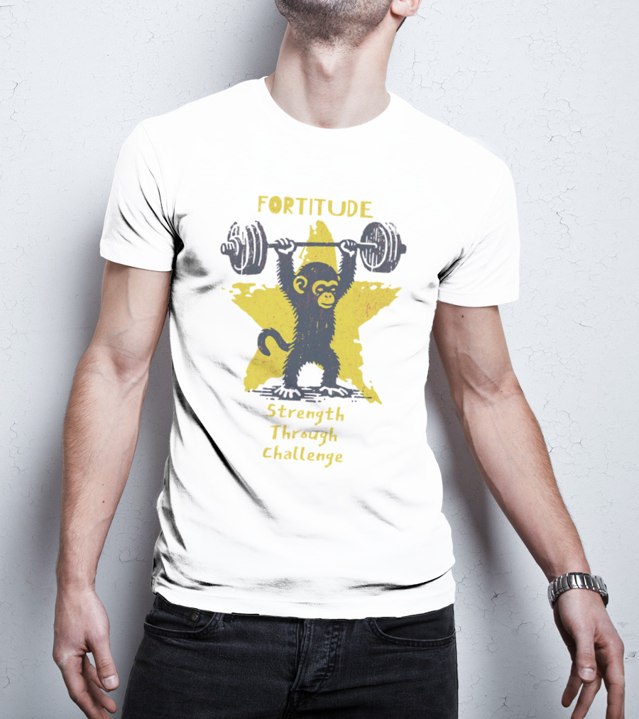 Fortitude Strength Through Challenge Monkey Weightlifting Star T-Shirt