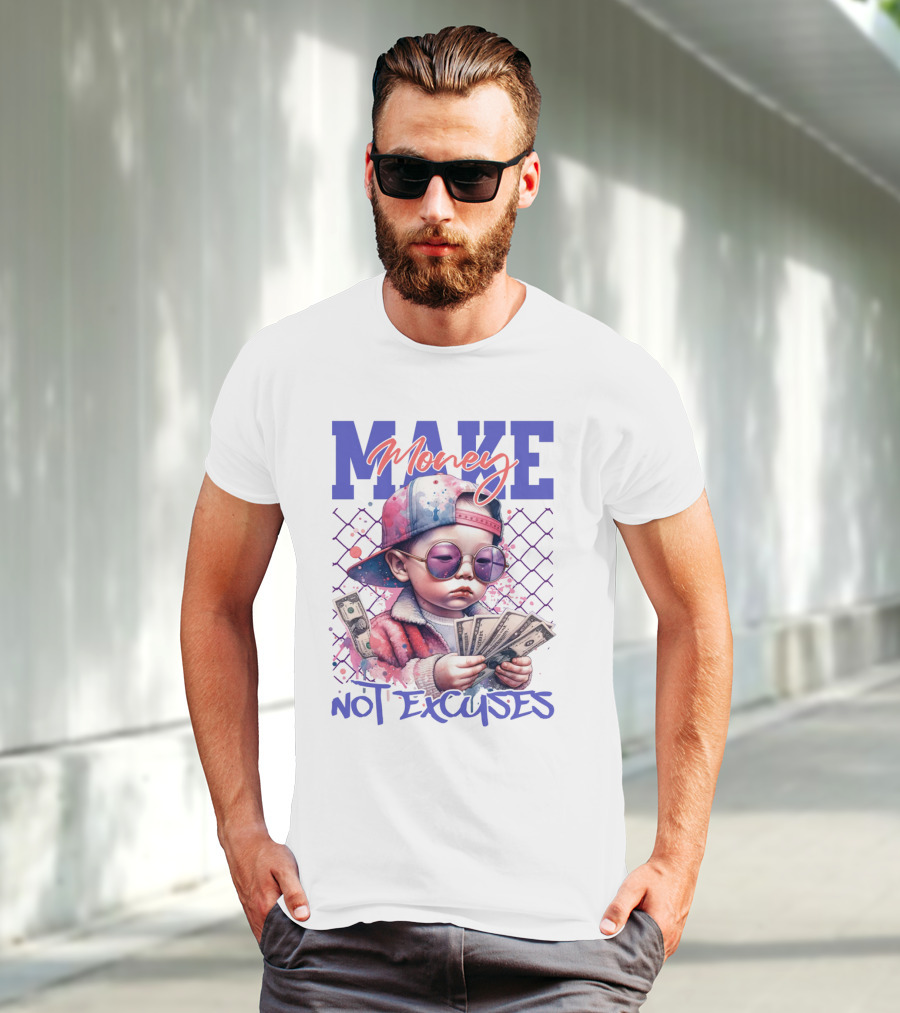 MAKE Money NOT EXCUSES Kid With Sunglasses Counting Cash T-Shirt