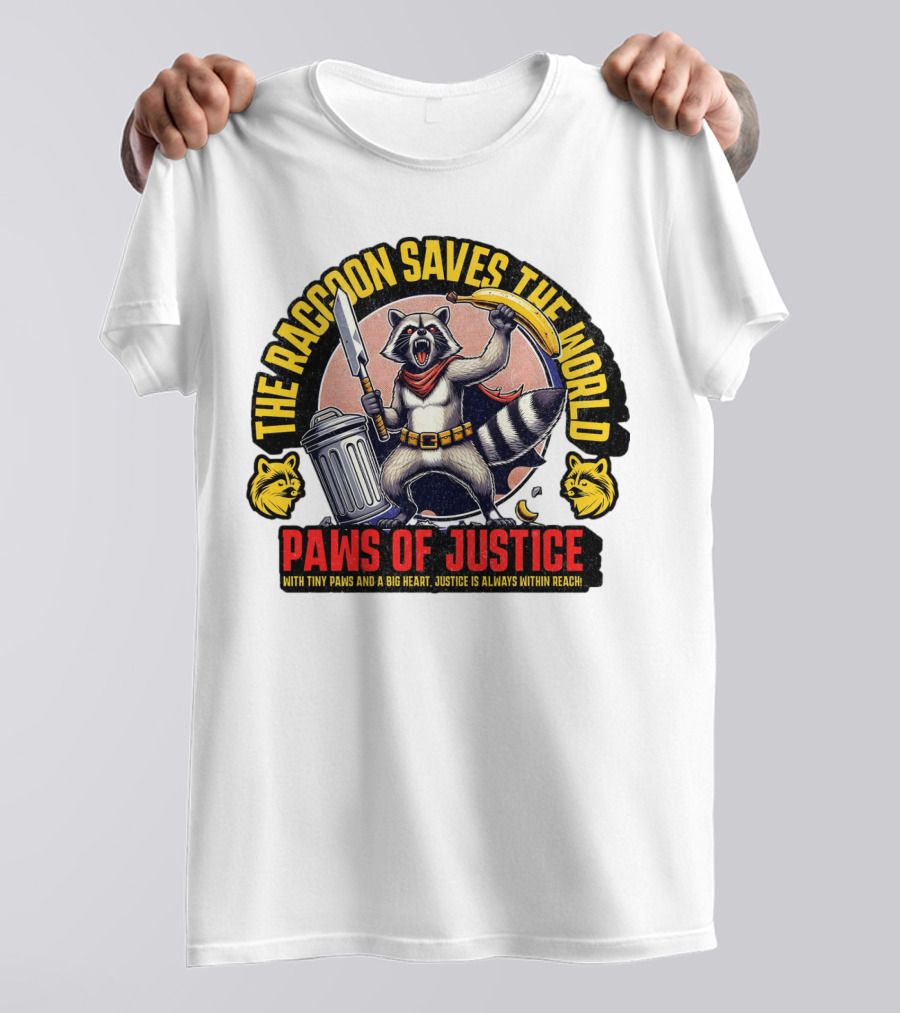 The Raccoon Saves The World Paws Of Justice Hero With Tiny Paws And A Big Heart T-Shirt