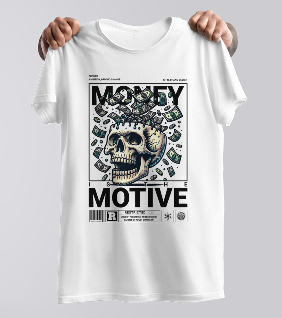 MONEY IS THE MOTIVE SKULL WITH FALLING CASH RESTRICTED T-Shirt