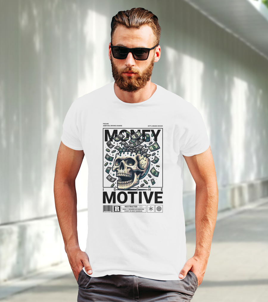 MONEY IS THE MOTIVE SKULL WITH FALLING CASH RESTRICTED T-Shirt