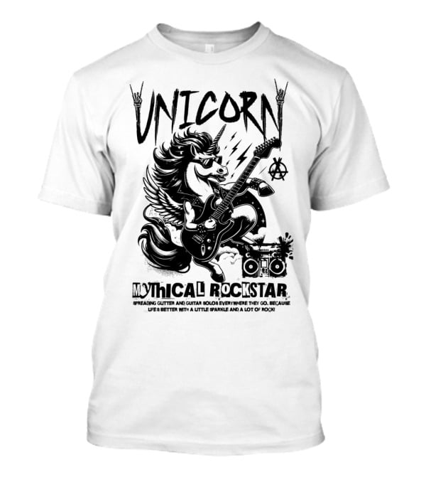 Unicorn Mythical Rockstar Spreading Glitter And Guitar Solos Sparkle Music Rock T-Shirt