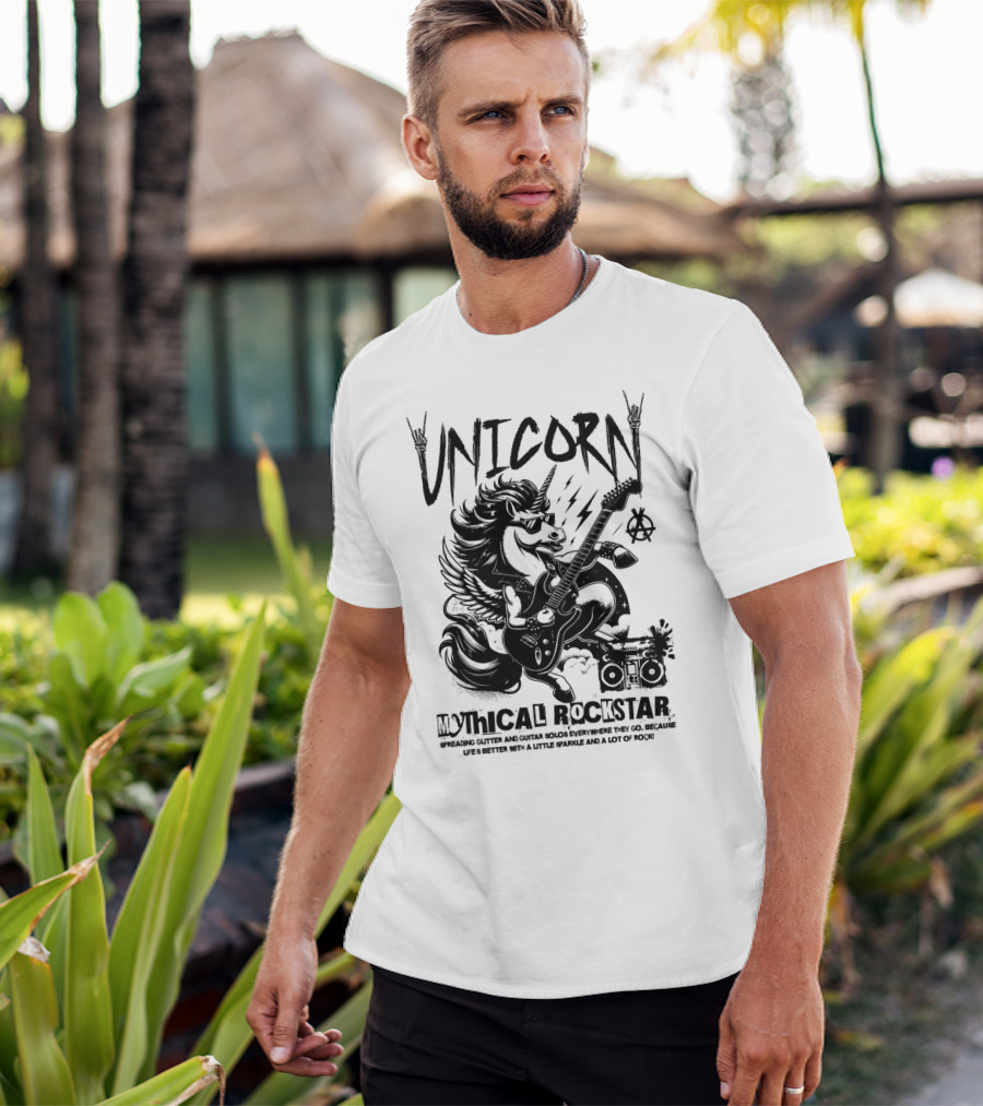 Unicorn Mythical Rockstar Spreading Glitter And Guitar Solos Sparkle Music Rock T-Shirt