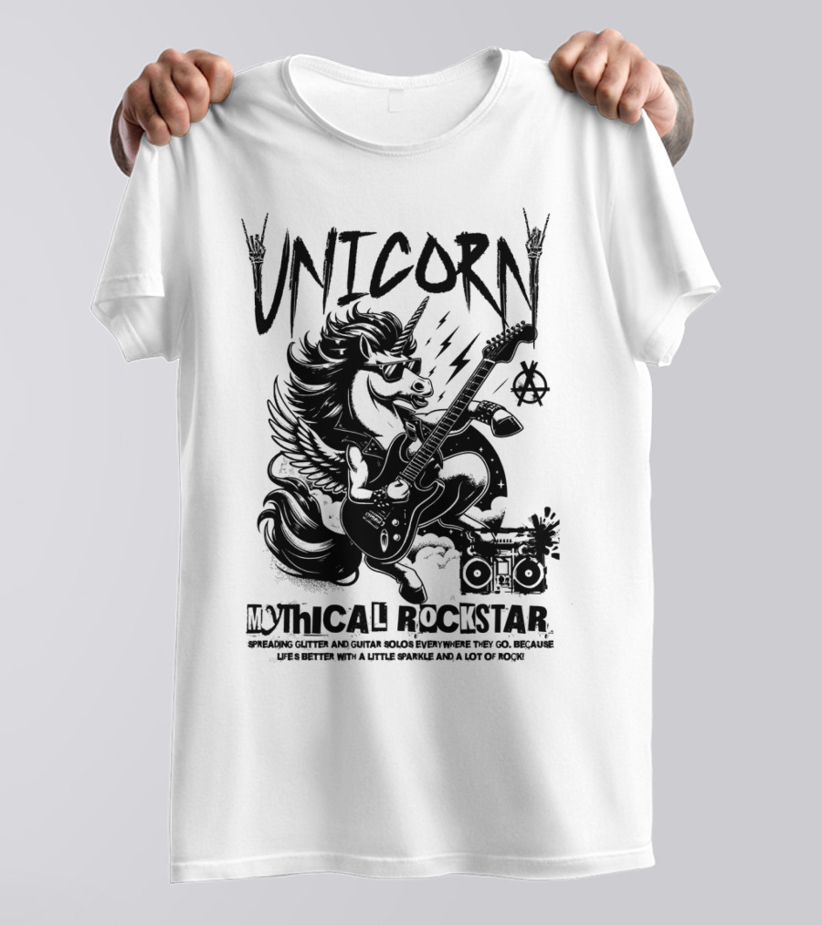 Unicorn Mythical Rockstar Spreading Glitter And Guitar Solos Sparkle Music Rock T-Shirt