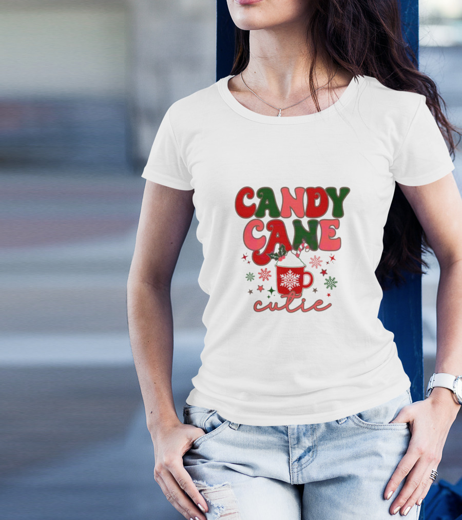 Candy Cane Cutie Mug Cocoa Holiday Oatmeal Natural T-Shirt
