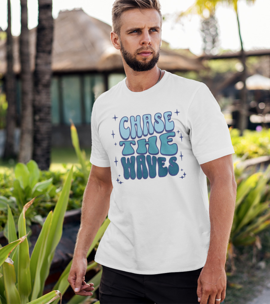 Chase The Waves Retro Font Star Accents T-Shirt