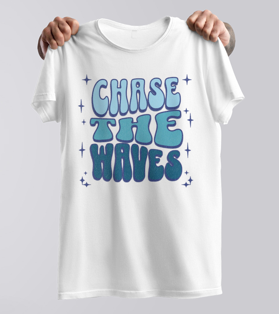 Chase The Waves Retro Font Star Accents T-Shirt