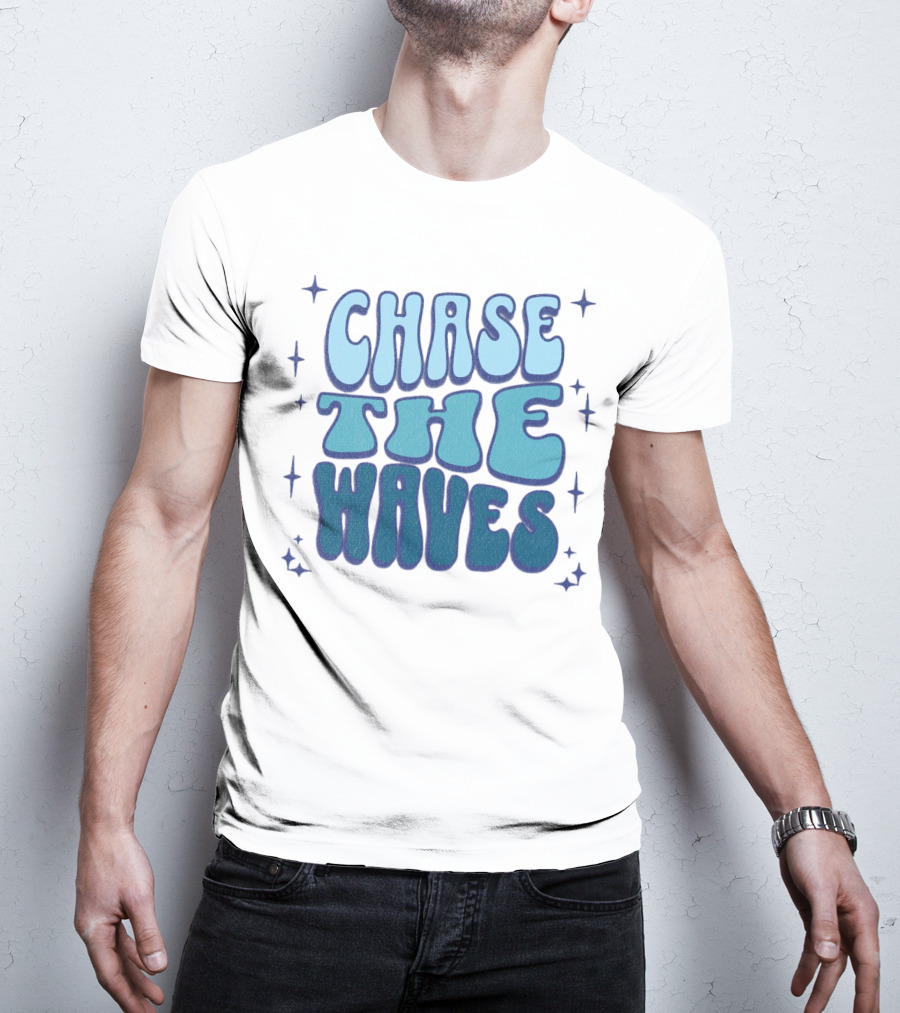 Chase The Waves Retro Font Star Accents T-Shirt