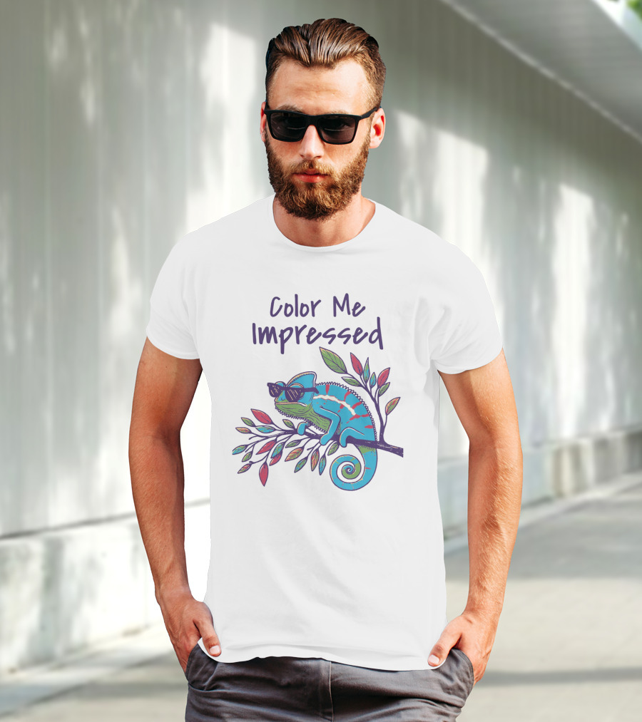 Color Me Impressed Chameleon With Sunglasses On Colorful Branch T-Shirt