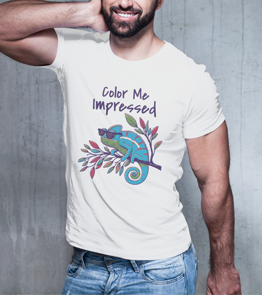 Color Me Impressed Chameleon With Sunglasses On Colorful Branch T-Shirt