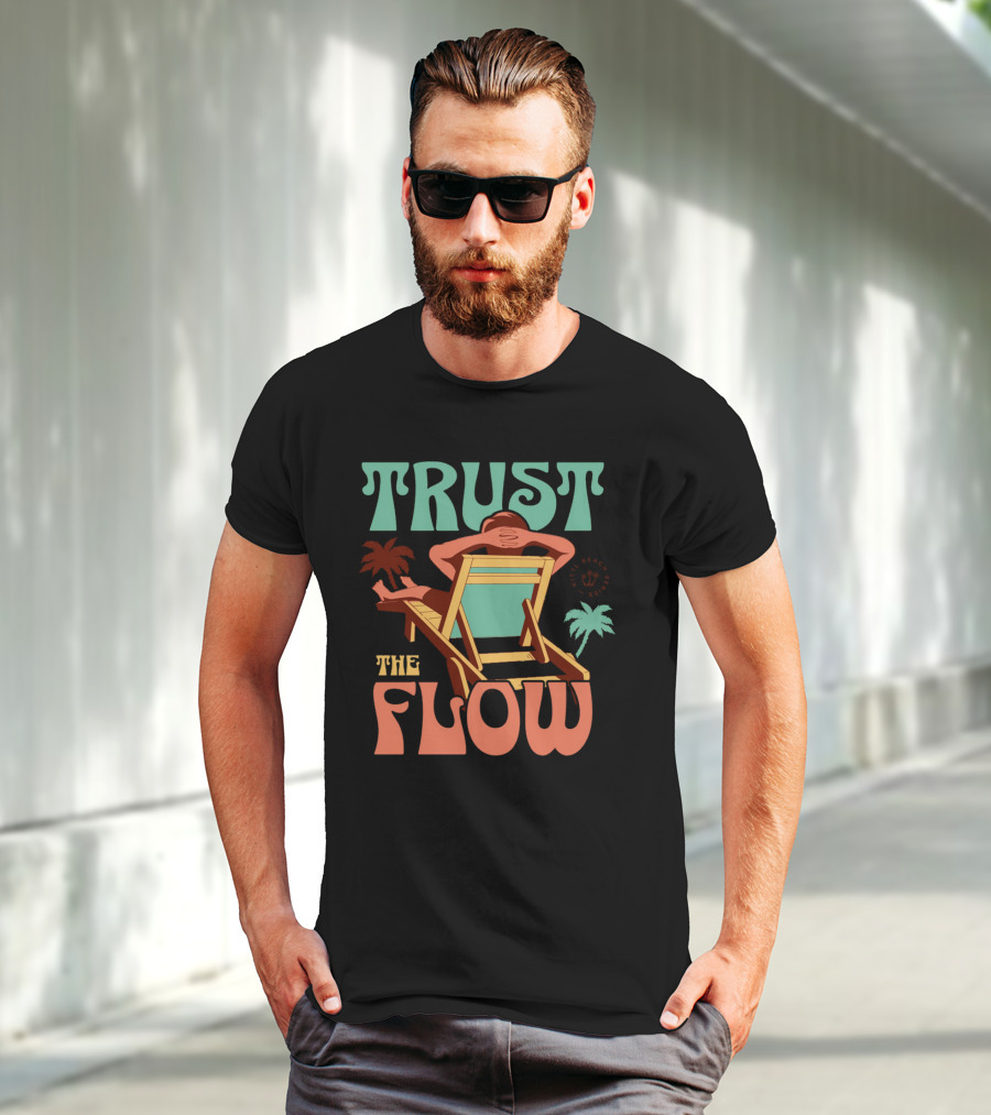 TRUST THE FLOW Retro Beach Palm Trees Sun Chair Relaxation T-Shirt