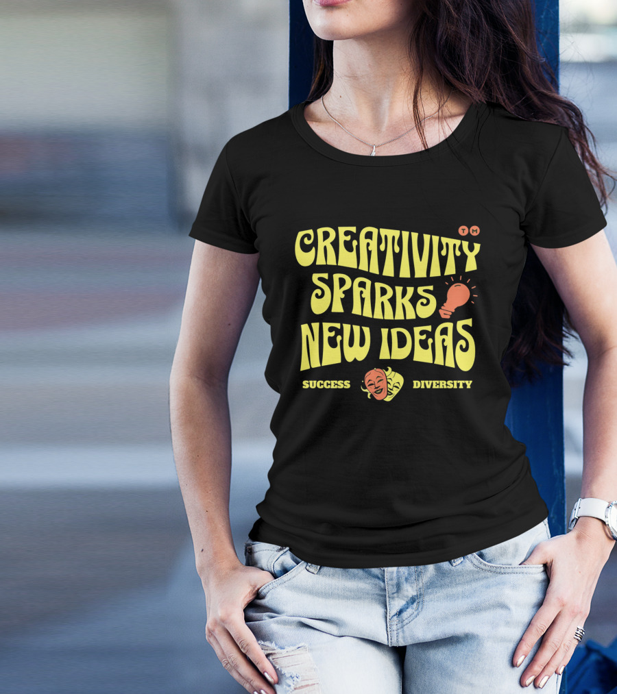 Creativity Sparks New Ideas Success Diversity Lightbulb Icon Comedy Tragedy Masks T-Shirt