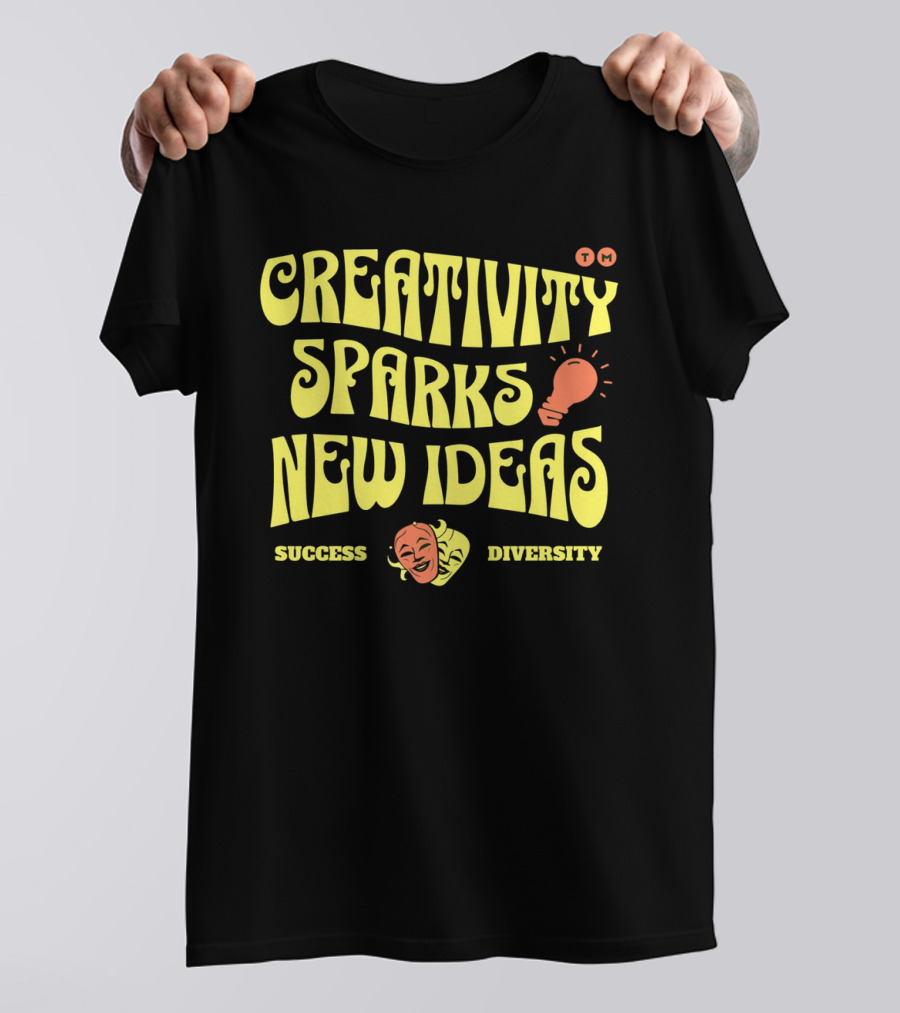 Creativity Sparks New Ideas Success Diversity Lightbulb Icon Comedy Tragedy Masks T-Shirt