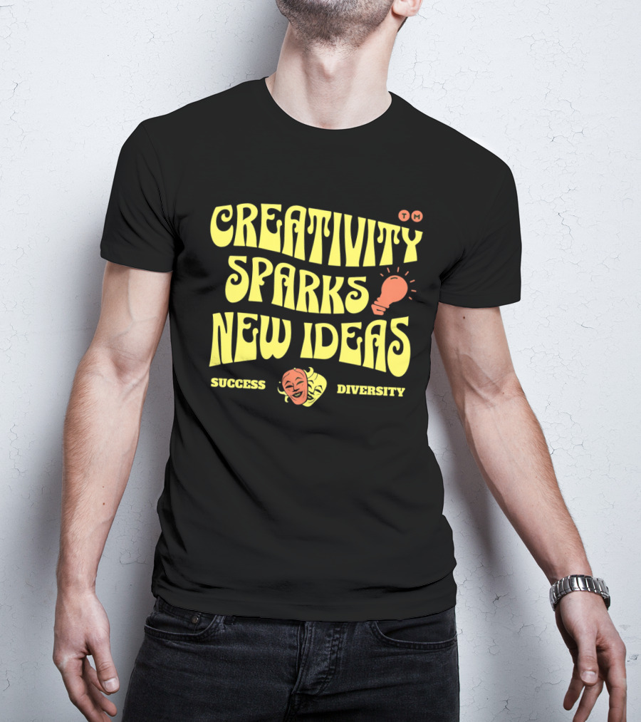 Creativity Sparks New Ideas Success Diversity Lightbulb Icon Comedy Tragedy Masks T-Shirt
