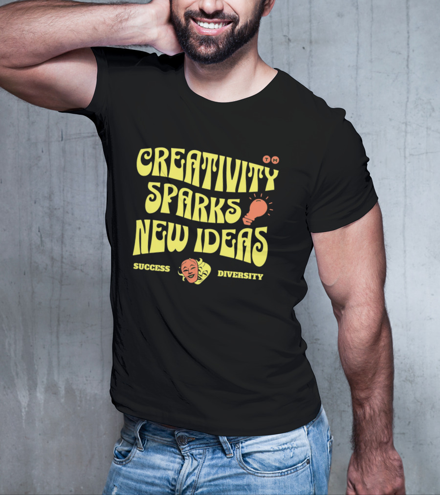 Creativity Sparks New Ideas Success Diversity Lightbulb Icon Comedy Tragedy Masks T-Shirt