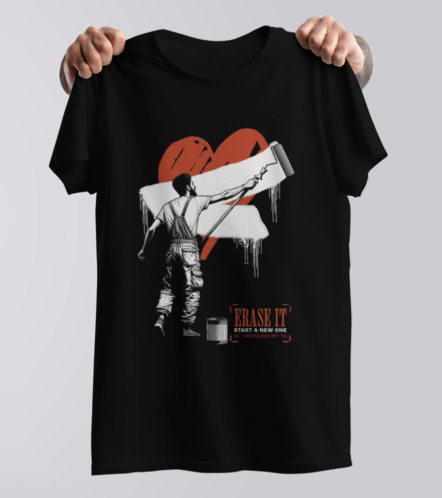 Erase It Start A New One Red Heart Paint Roller T-Shirt