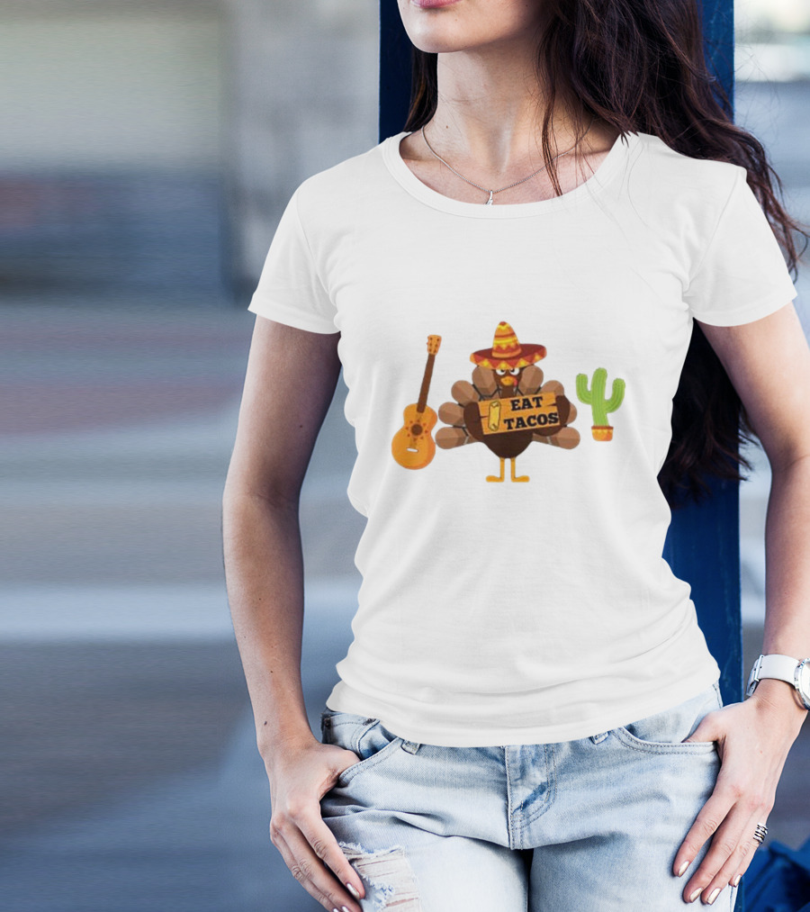 Thanksgiving Turkey Sombrero Eat Tacos Guitar Cactus T-Shirt