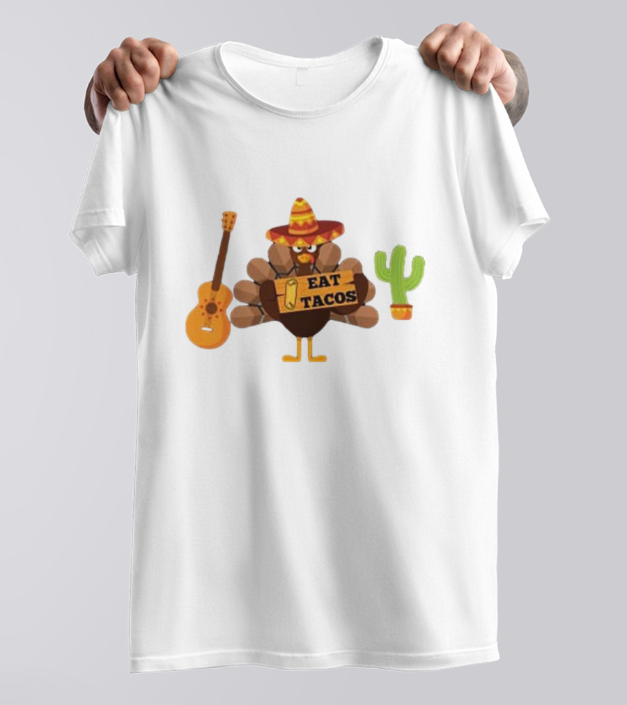 Thanksgiving Turkey Sombrero Eat Tacos Guitar Cactus T-Shirt
